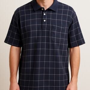 Vintage 90s Puritan Navy White Check Polo Shirt XL Short Cotton